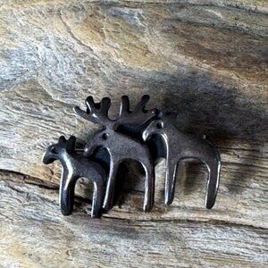 925 Sterling Silver Vintage Moose Family Pin Brooch